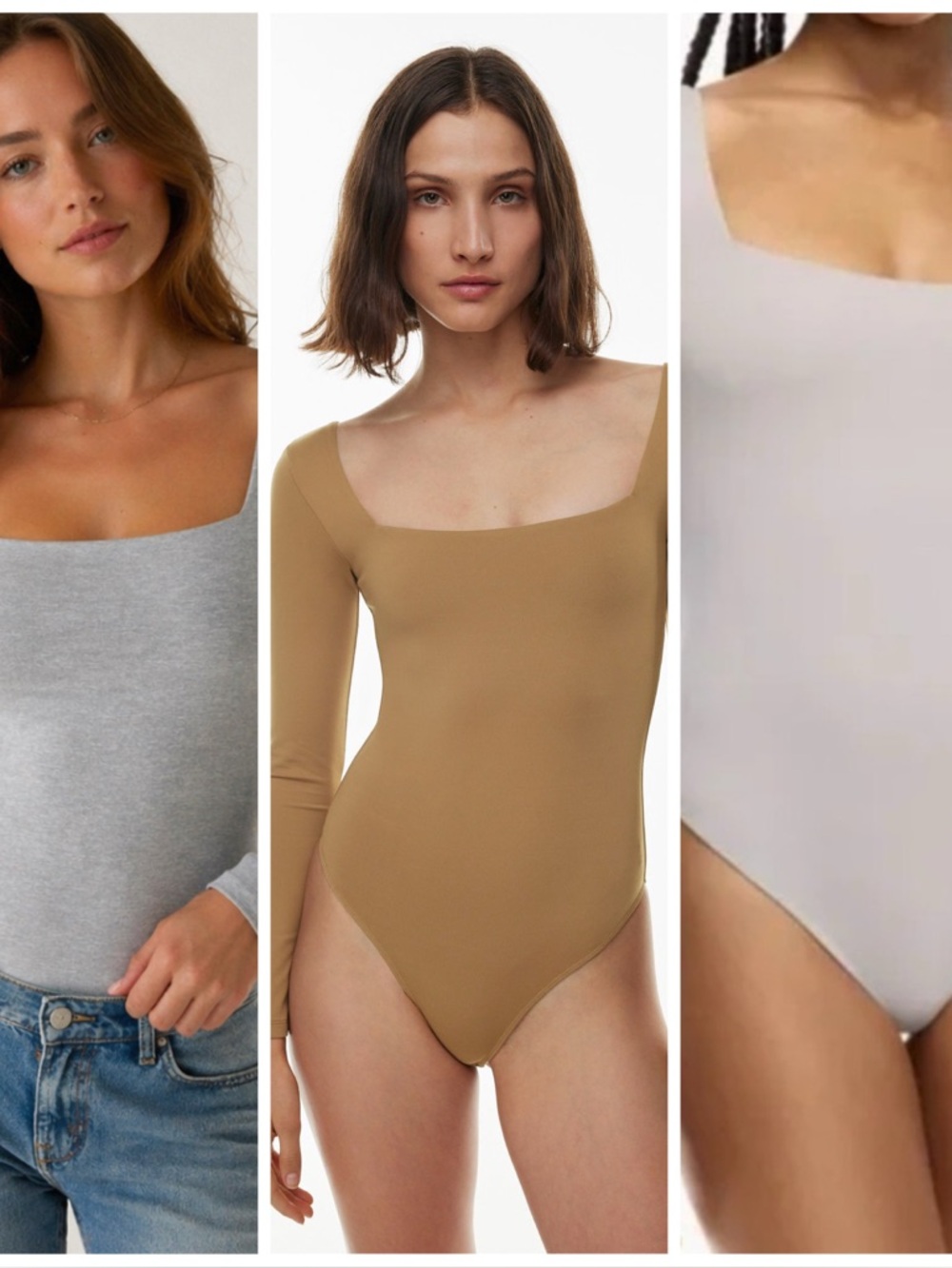 Set of (3) Three Babaton Aritzia Contour Squareneck Longsleeve Bodysuits